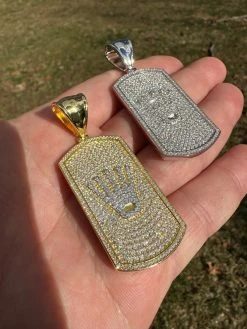 MOISSANITE Hip Hop 925 Silver / Gold Rolex Crown King Dog Tag Iced Pendant Necklace -Harlem Bling Shop harlembling moissanite hip hop 925 silver gold rolex crown king dog tag iced pendant necklace 97783.1677609490