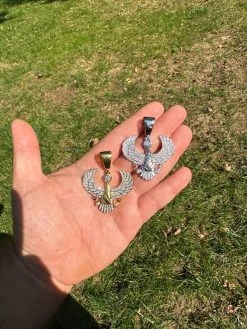 MOISSANITE Horus W. Ankh Pendant Real 925 Silver / Gold Iced Egyptian Necklace -Harlem Bling Shop harlembling moissanite horus w ankh pendant real 925 silver gold iced egyptian necklace 00032.1696386156