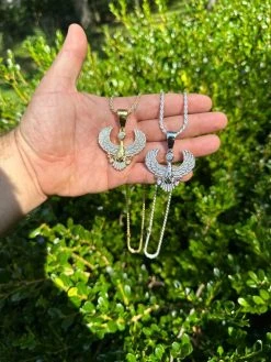 MOISSANITE Horus W. Ankh Pendant Real 925 Silver / Gold Iced Egyptian Necklace -Harlem Bling Shop harlembling moissanite horus w ankh pendant real 925 silver gold iced egyptian necklace 39683.1696386068