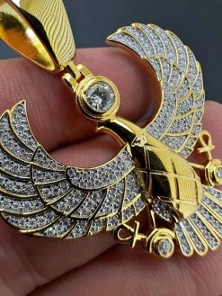 MOISSANITE Horus W. Ankh Pendant Real 925 Silver / Gold Iced Egyptian Necklace -Harlem Bling Shop harlembling moissanite horus w ankh pendant real 925 silver gold iced egyptian necklace 57632.1696386238