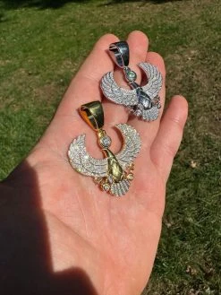 MOISSANITE Horus W. Ankh Pendant Real 925 Silver / Gold Iced Egyptian Necklace -Harlem Bling Shop harlembling moissanite horus w ankh pendant real 925 silver gold iced egyptian necklace 89835.1696386088