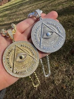 MOISSANITE Huge 3" All Seeing Illuminati Eye Masonic Medallion Necklace Silver 26 MOISSANITE Huge 3" All Seeing Illuminati Eye Masonic Medallion Necklace Silver -Harlem Bling Shop harlembling moissanite huge 3 all seeing illuminati eye masonic medallion necklace silver 06835.1674235876