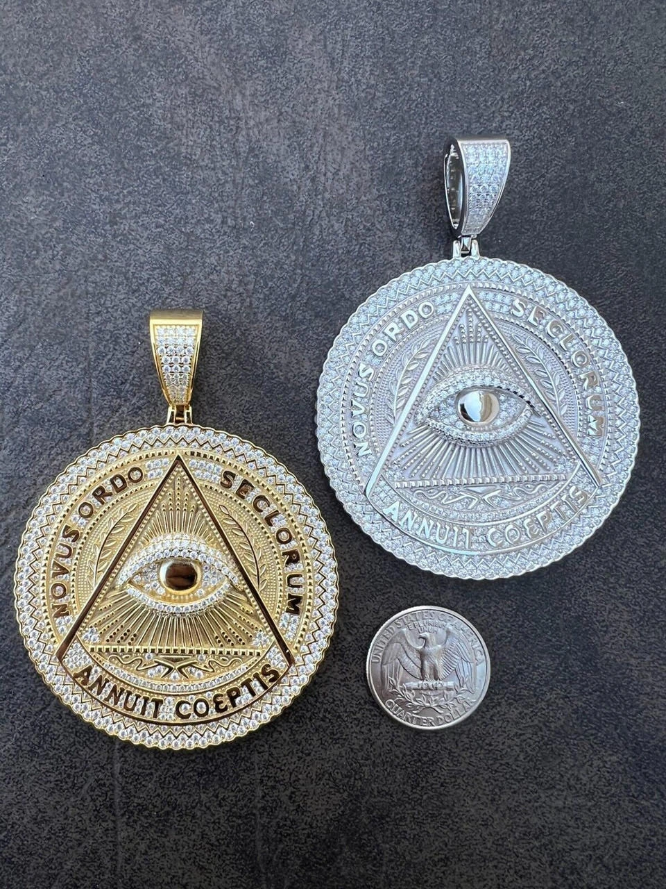 MOISSANITE Huge 3" All Seeing Illuminati Eye Masonic Medallion Necklace Silver 7 MOISSANITE Huge 3" All Seeing Illuminati Eye Masonic Medallion Necklace Silver - Image 5