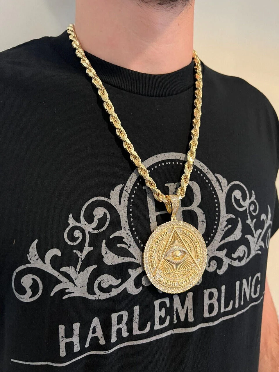 MOISSANITE Huge 3" All Seeing Illuminati Eye Masonic Medallion Necklace Silver 12 MOISSANITE Huge 3" All Seeing Illuminati Eye Masonic Medallion Necklace Silver - Image 10