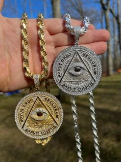 MOISSANITE Huge 3" All Seeing Illuminati Eye Masonic Medallion Necklace Silver 22 MOISSANITE Huge 3" All Seeing Illuminati Eye Masonic Medallion Necklace Silver -Harlem Bling Shop harlembling moissanite huge 3 all seeing illuminati eye masonic medallion necklace silver 45059.1674235910