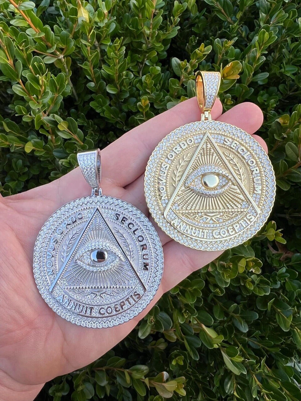 MOISSANITE Huge 3" All Seeing Illuminati Eye Masonic Medallion Necklace Silver 8 MOISSANITE Huge 3" All Seeing Illuminati Eye Masonic Medallion Necklace Silver - Image 6