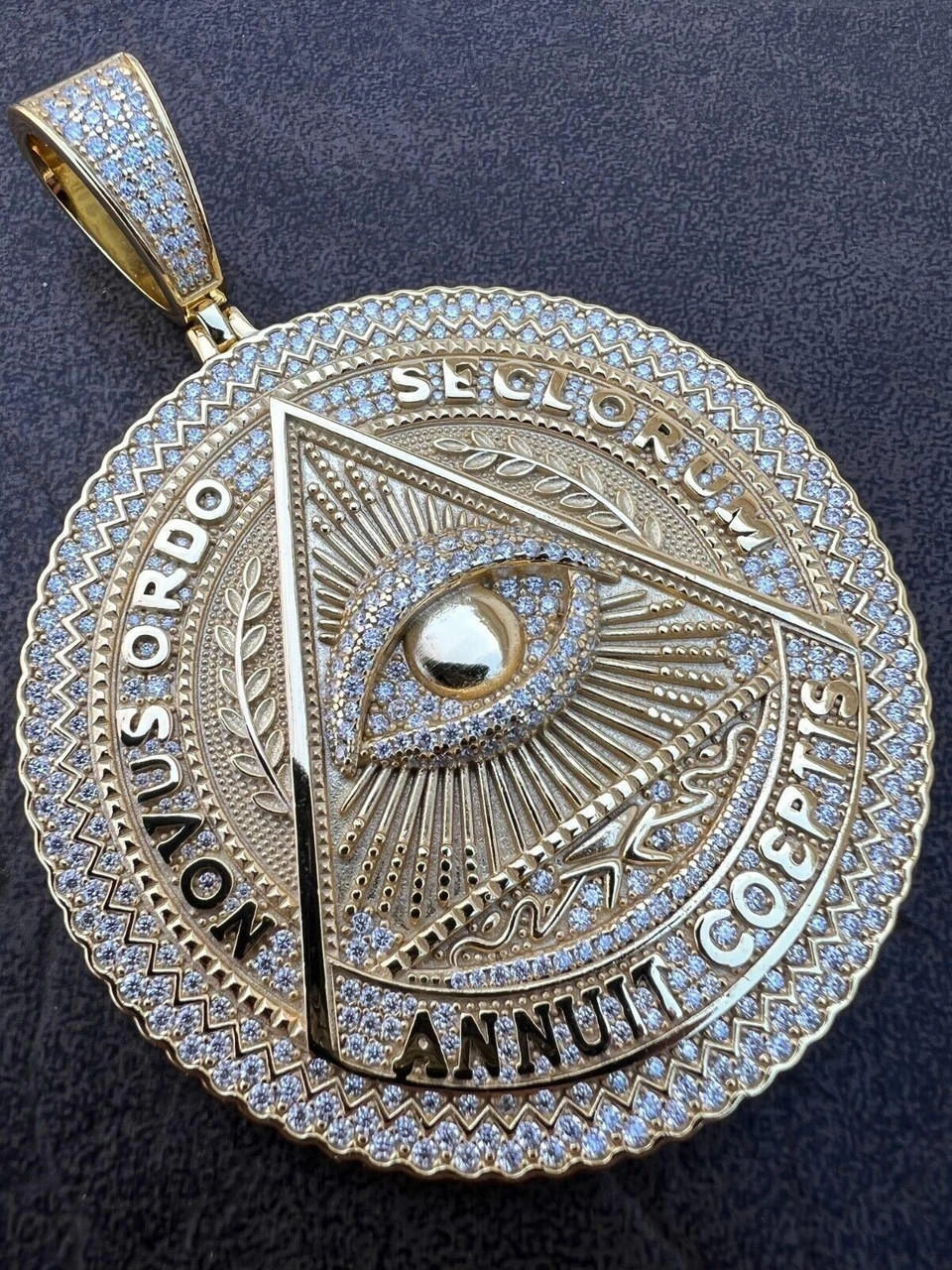 MOISSANITE Huge 3" All Seeing Illuminati Eye Masonic Medallion Necklace Silver 11 MOISSANITE Huge 3" All Seeing Illuminati Eye Masonic Medallion Necklace Silver - Image 9