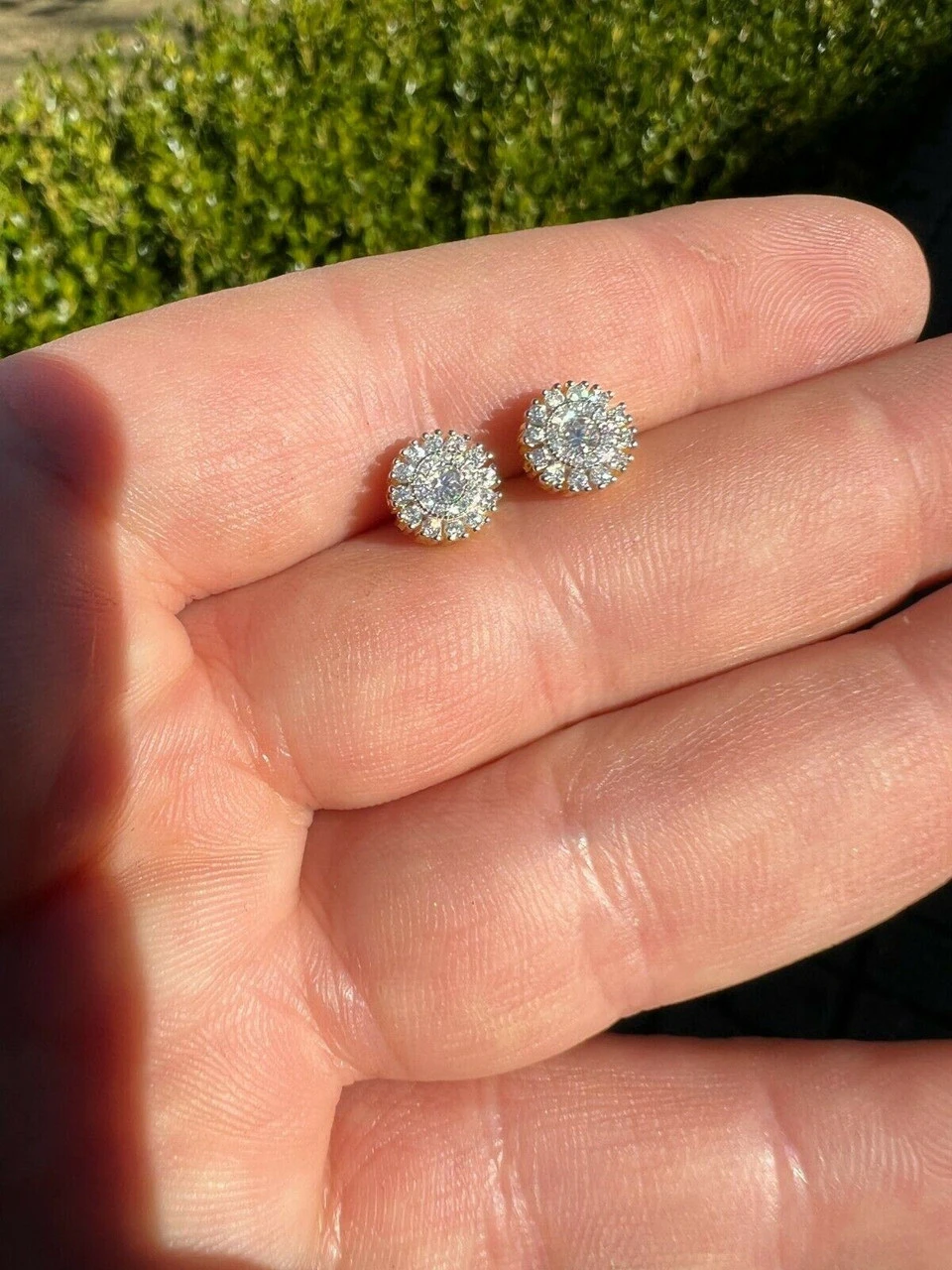 MOISSANITE Iced 14k Gold Vermeil Out 8mm Earrings Round Studs Pass Diamond Test 14 MOISSANITE Iced 14k Gold Vermeil Out 8mm Earrings Round Studs Pass Diamond Test - Image 12