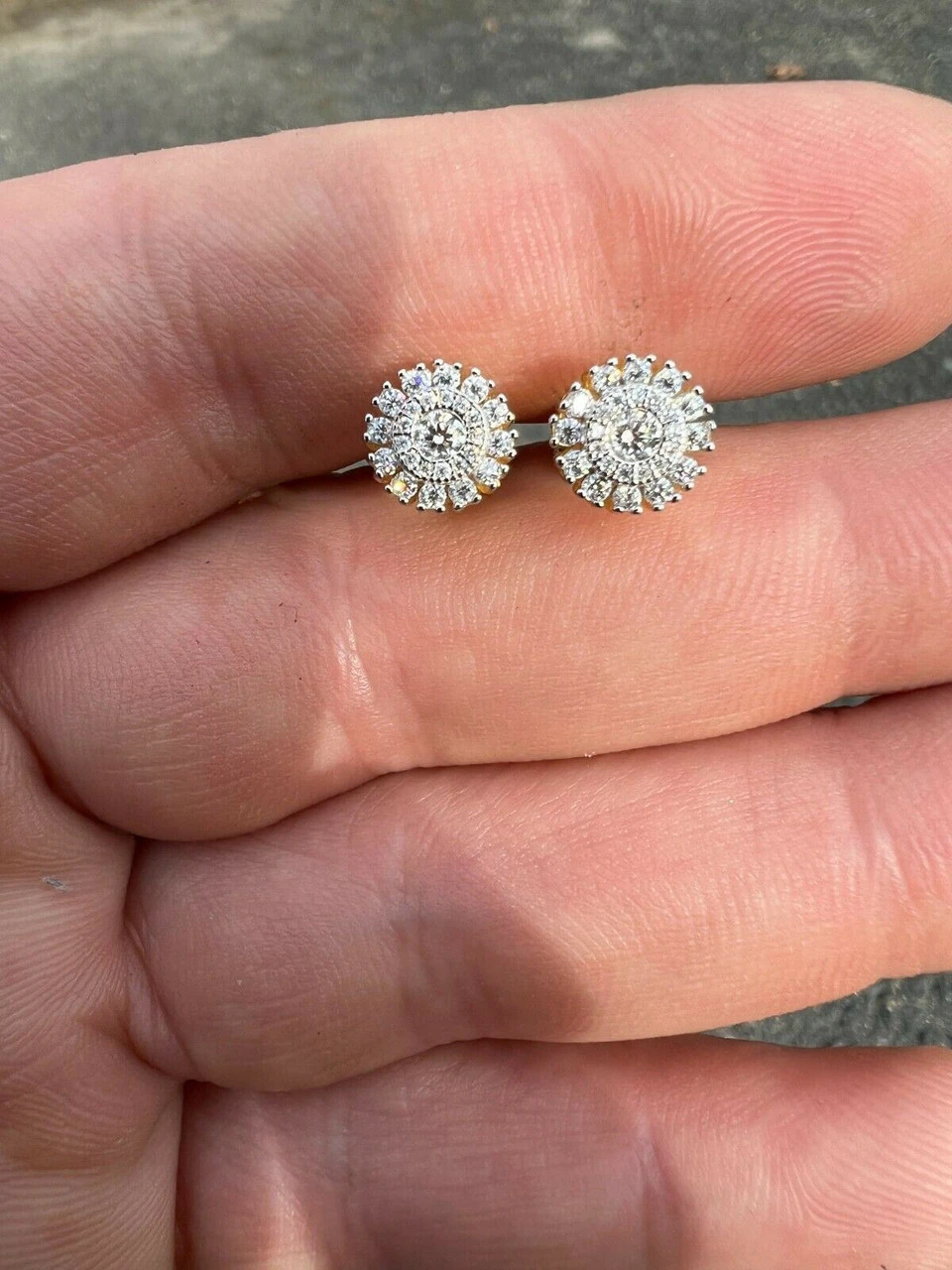 MOISSANITE Iced 14k Gold Vermeil Out 8mm Earrings Round Studs Pass Diamond Test 13 MOISSANITE Iced 14k Gold Vermeil Out 8mm Earrings Round Studs Pass Diamond Test - Image 11