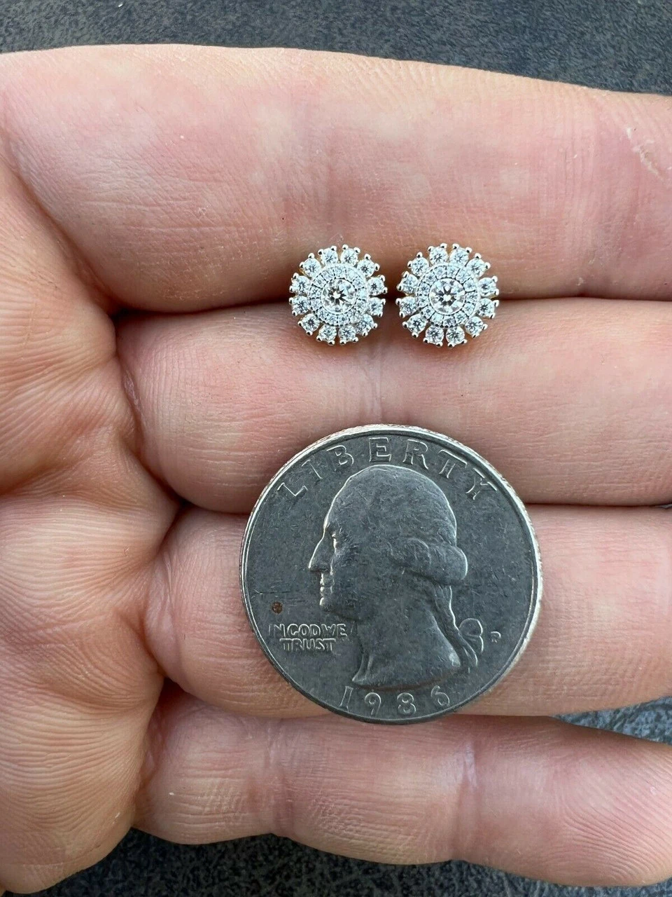 MOISSANITE Iced 14k Gold Vermeil Out 8mm Earrings Round Studs Pass Diamond Test 7 MOISSANITE Iced 14k Gold Vermeil Out 8mm Earrings Round Studs Pass Diamond Test - Image 5