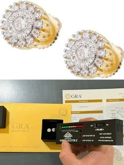 MOISSANITE Iced 14k Gold Vermeil Out 8mm Earrings Round Studs Pass Diamond Test