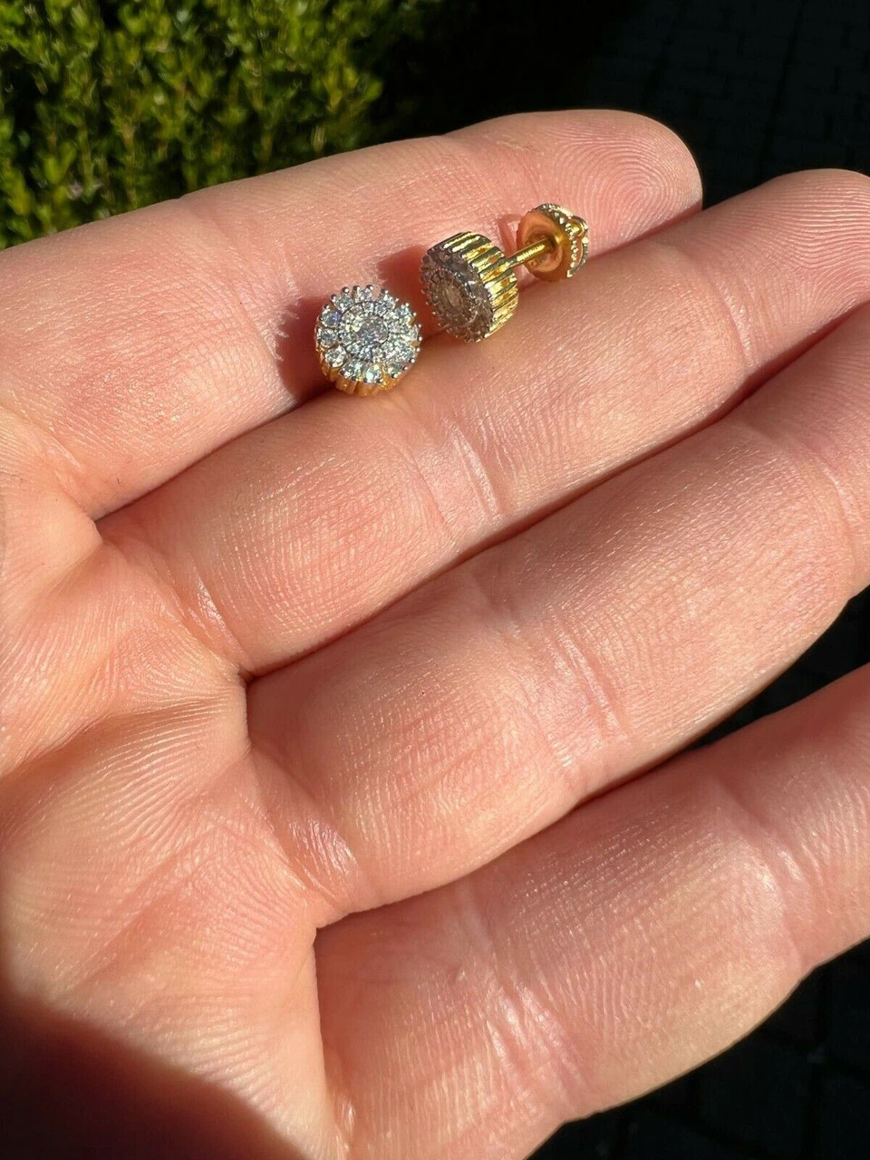 MOISSANITE Iced 14k Gold Vermeil Out 8mm Earrings Round Studs Pass Diamond Test 10 MOISSANITE Iced 14k Gold Vermeil Out 8mm Earrings Round Studs Pass Diamond Test - Image 8