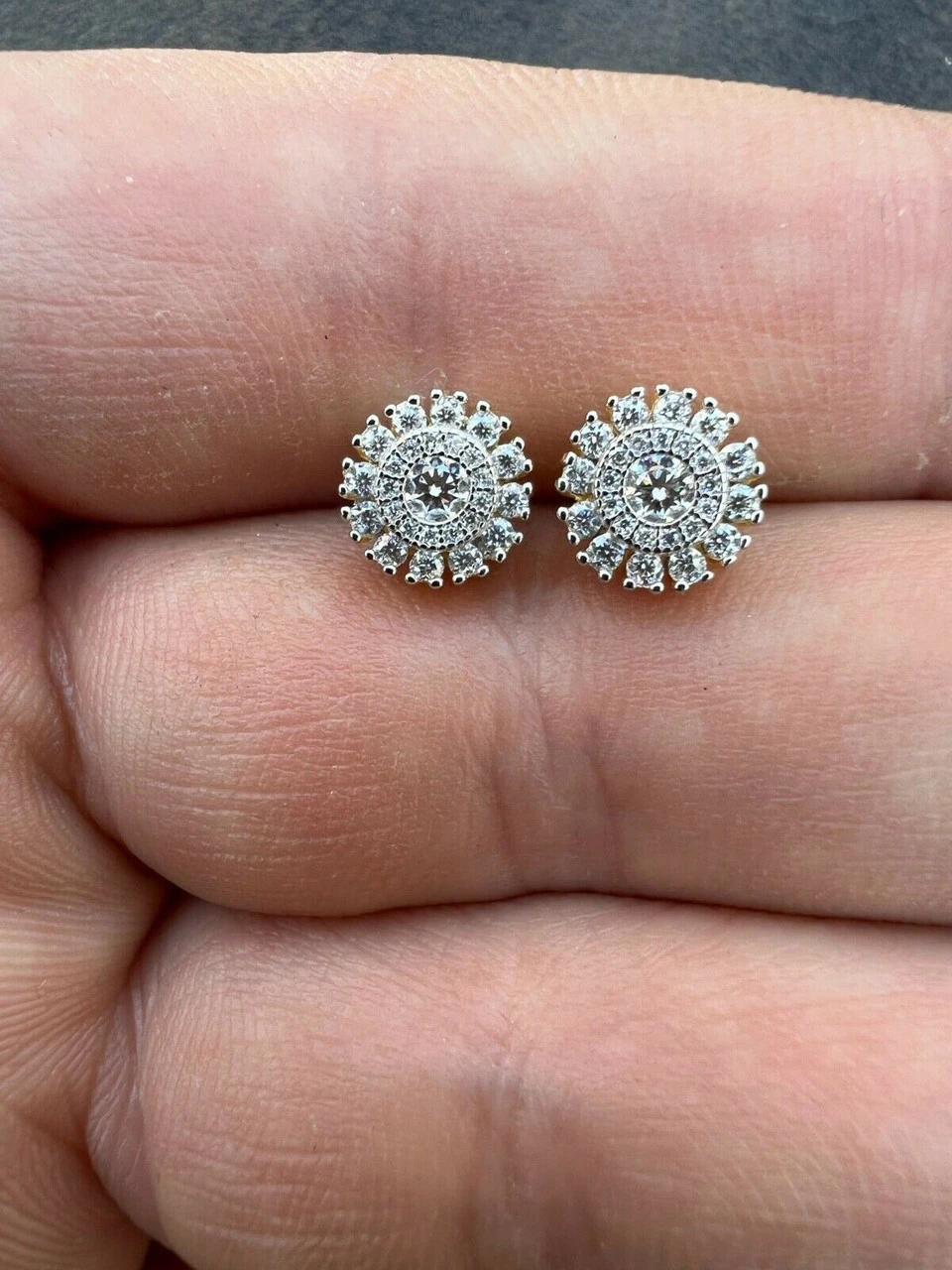 MOISSANITE Iced 14k Gold Vermeil Out 8mm Earrings Round Studs Pass Diamond Test 11 MOISSANITE Iced 14k Gold Vermeil Out 8mm Earrings Round Studs Pass Diamond Test - Image 9