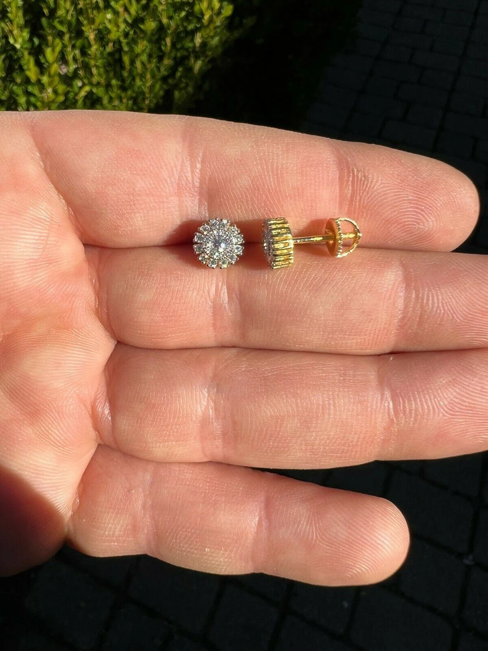 MOISSANITE Iced 14k Gold Vermeil Out 8mm Earrings Round Studs Pass Diamond Test 9 MOISSANITE Iced 14k Gold Vermeil Out 8mm Earrings Round Studs Pass Diamond Test - Image 7