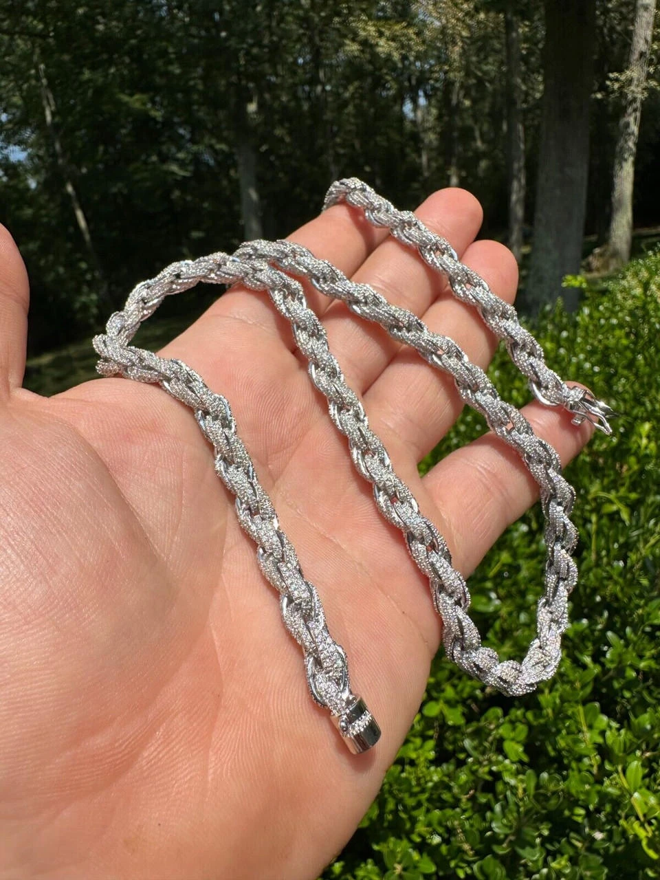 MOISSANITE Iced 7.5mm Rope Chain Necklace Real 925 Silver Men's Hip Hop 16-28" 7 MOISSANITE Iced 7.5mm Rope Chain Necklace Real 925 Silver Men's Hip Hop 16-28" - Image 5