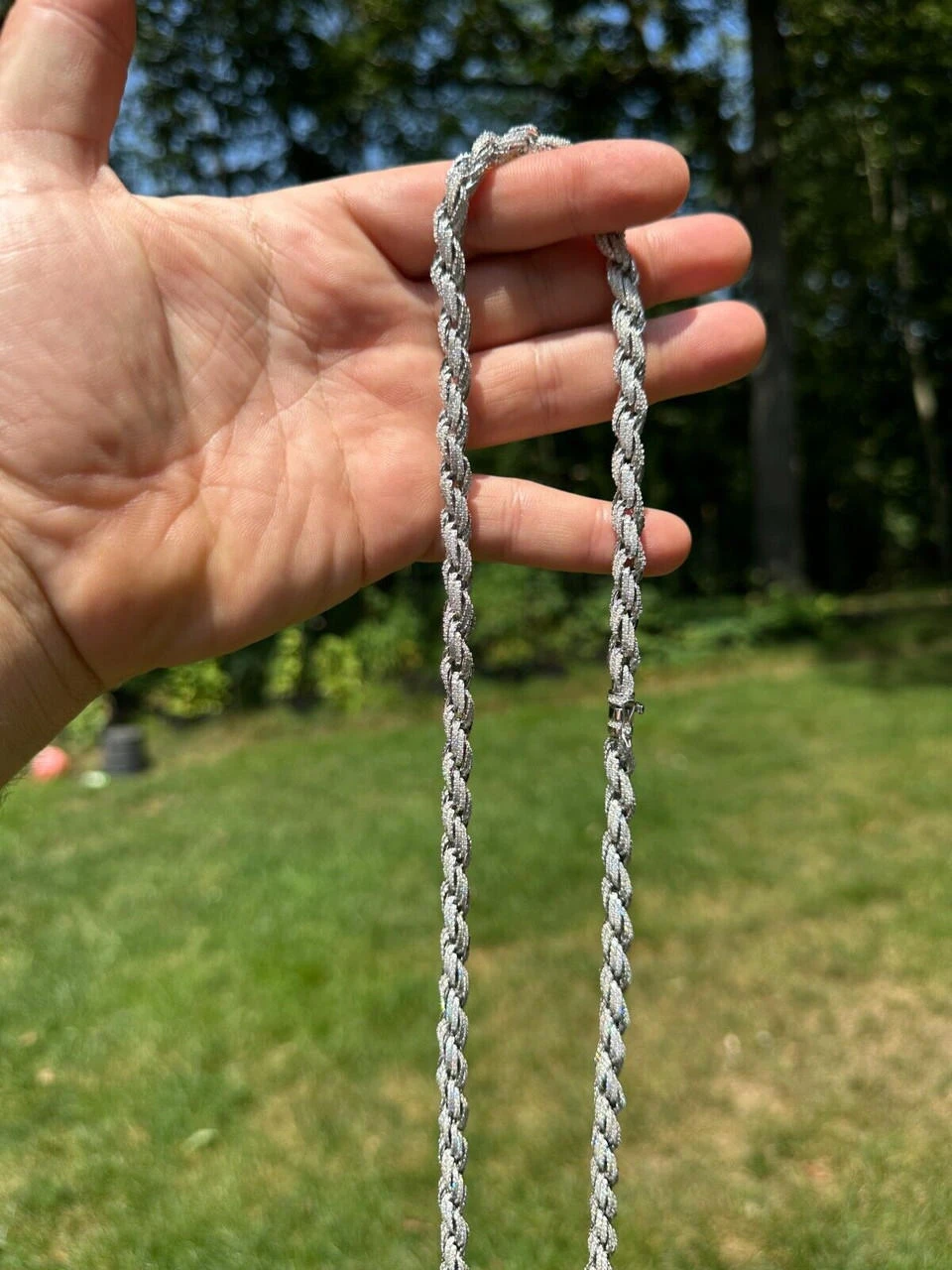 MOISSANITE Iced 7.5mm Rope Chain Necklace Real 925 Silver Men's Hip Hop 16-28" 4 MOISSANITE Iced 7.5mm Rope Chain Necklace Real 925 Silver Men's Hip Hop 16-28" - Image 2