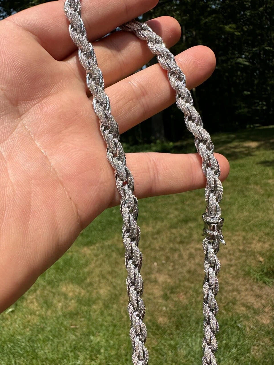 MOISSANITE Iced 7.5mm Rope Chain Necklace Real 925 Silver Men's Hip Hop 16-28" 5 MOISSANITE Iced 7.5mm Rope Chain Necklace Real 925 Silver Men's Hip Hop 16-28" - Image 3
