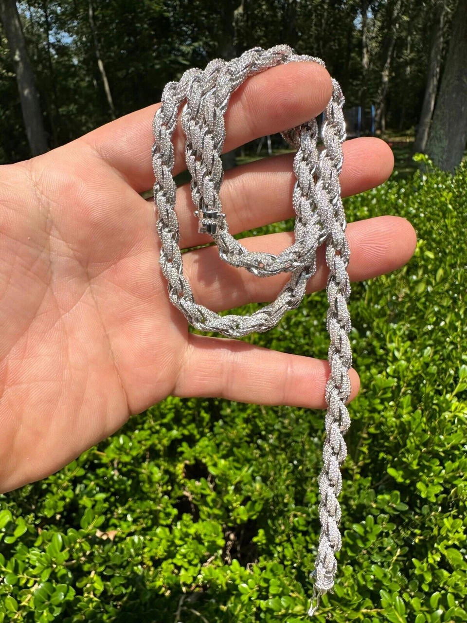 MOISSANITE Iced 7.5mm Rope Chain Necklace Real 925 Silver Men's Hip Hop 16-28" 9 MOISSANITE Iced 7.5mm Rope Chain Necklace Real 925 Silver Men's Hip Hop 16-28" - Image 7