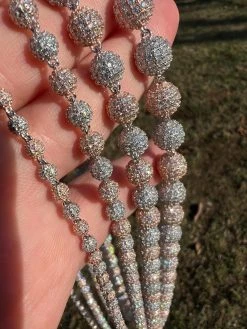 Moissanite Iced 925 Silver & Rose Gold Ball Disco Chain Necklace Diamond Test ✅ -Harlem Bling Shop harlembling moissanite iced 925 silver and rose gold ball disco chain necklace diamond test 11274.1675447202