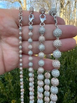 Moissanite Iced 925 Silver & Rose Gold Ball Disco Chain Necklace Diamond Test ✅ -Harlem Bling Shop harlembling moissanite iced 925 silver and rose gold ball disco chain necklace diamond test 15833.1675447179