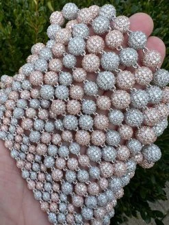 Moissanite Iced 925 Silver & Rose Gold Ball Disco Chain Necklace Diamond Test ✅ -Harlem Bling Shop harlembling moissanite iced 925 silver and rose gold ball disco chain necklace diamond test 15909.1675447246