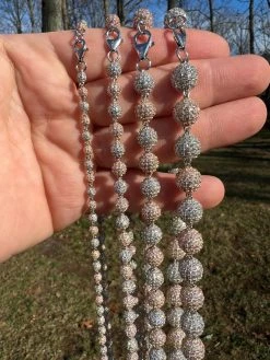 Moissanite Iced 925 Silver & Rose Gold Ball Disco Chain Necklace Diamond Test ✅ -Harlem Bling Shop harlembling moissanite iced 925 silver and rose gold ball disco chain necklace diamond test 21495.1675447161