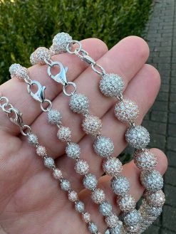 Moissanite Iced 925 Silver & Rose Gold Ball Disco Chain Necklace Diamond Test ✅ -Harlem Bling Shop harlembling moissanite iced 925 silver and rose gold ball disco chain necklace diamond test 63996.1675447409