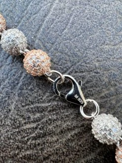 Moissanite Iced 925 Silver & Rose Gold Ball Disco Chain Necklace Diamond Test ✅ -Harlem Bling Shop harlembling moissanite iced 925 silver and rose gold ball disco chain necklace diamond test 81042.1675447070