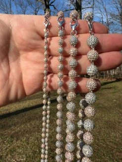 Moissanite Iced 925 Silver & Rose Gold Ball Disco Chain Necklace Diamond Test ✅ -Harlem Bling Shop harlembling moissanite iced 925 silver and rose gold ball disco chain necklace diamond test 90459.1675447332