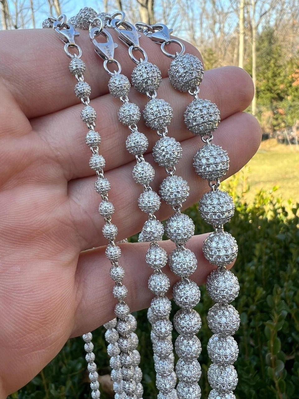 Moissanite Iced 925 Silver Moon Ball Disco Chain Necklace Passes Diamond Tester 15 Moissanite Iced 925 Silver Moon Ball Disco Chain Necklace Passes Diamond Tester - Image 13