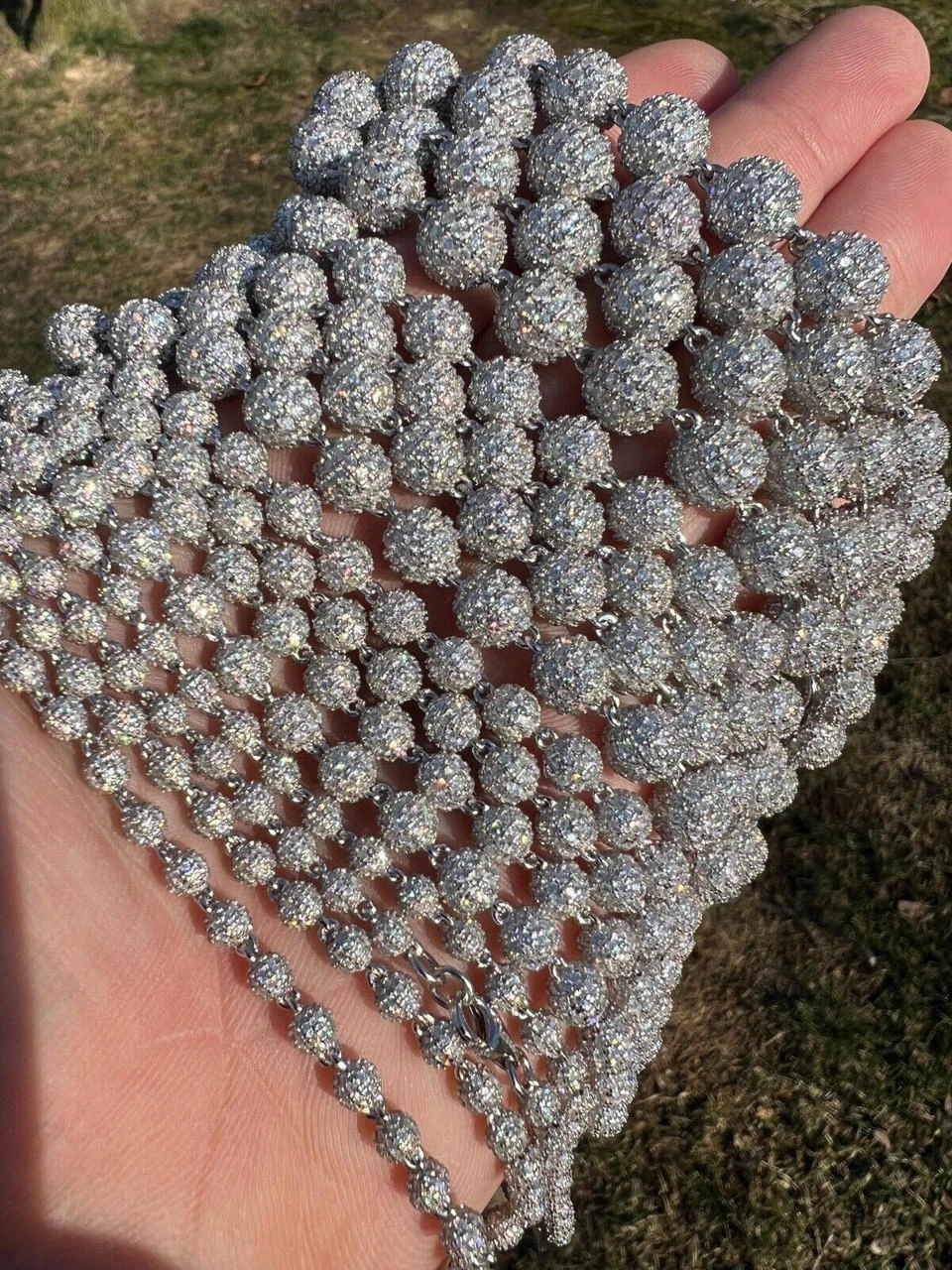 Moissanite Iced 925 Silver Moon Ball Disco Chain Necklace Passes Diamond Tester 11 Moissanite Iced 925 Silver Moon Ball Disco Chain Necklace Passes Diamond Tester - Image 9