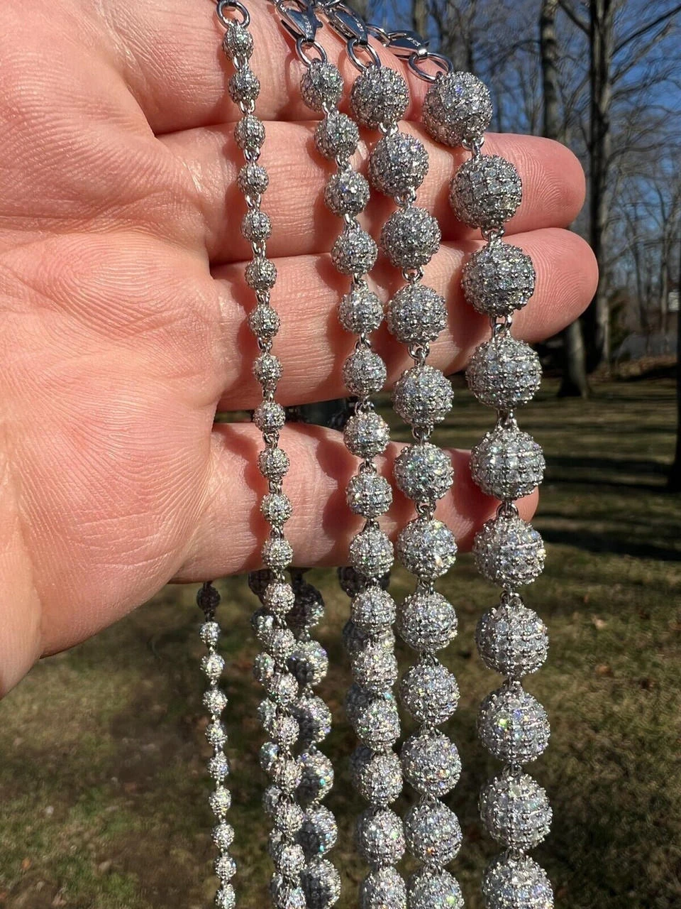 Moissanite Iced 925 Silver Moon Ball Disco Chain Necklace Passes Diamond Tester 16 Moissanite Iced 925 Silver Moon Ball Disco Chain Necklace Passes Diamond Tester - Image 14