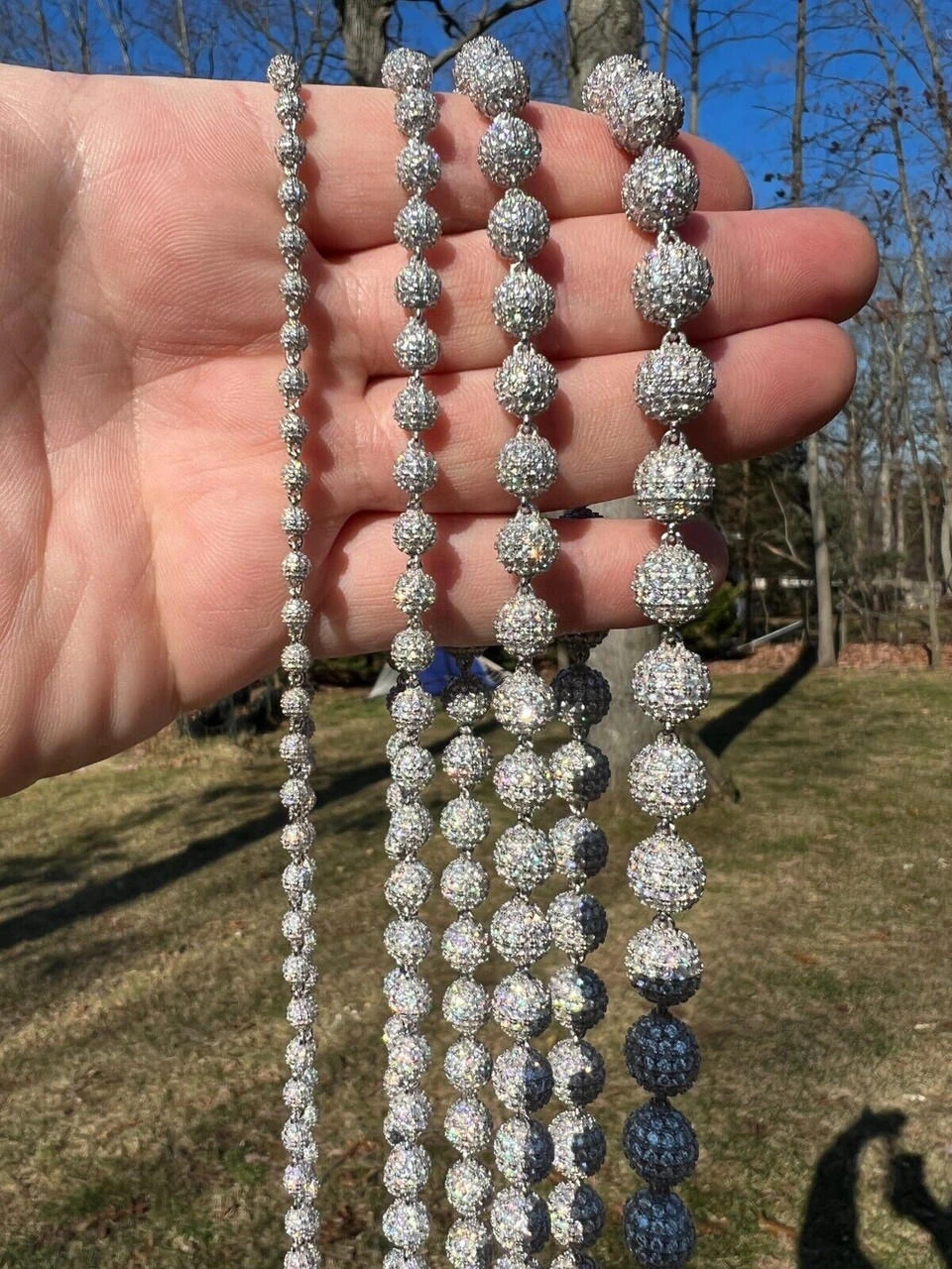 Moissanite Iced 925 Silver Moon Ball Disco Chain Necklace Passes Diamond Tester 18 Moissanite Iced 925 Silver Moon Ball Disco Chain Necklace Passes Diamond Tester - Image 16