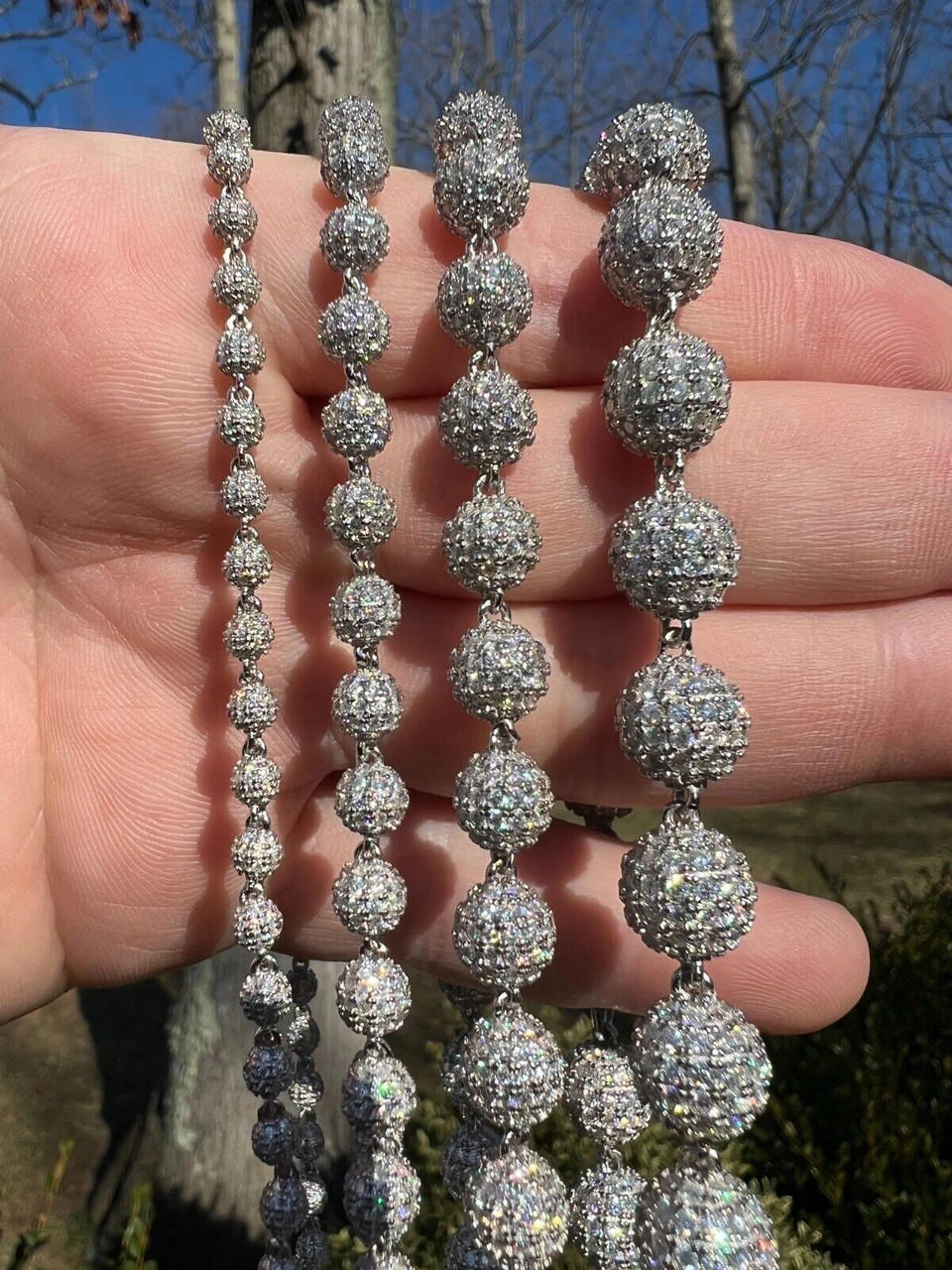 Moissanite Iced 925 Silver Moon Ball Disco Chain Necklace Passes Diamond Tester 21 Moissanite Iced 925 Silver Moon Ball Disco Chain Necklace Passes Diamond Tester - Image 19