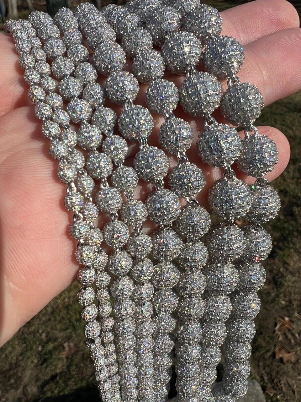 Moissanite Iced 925 Silver Moon Ball Disco Chain Necklace Passes Diamond Tester 12 Moissanite Iced 925 Silver Moon Ball Disco Chain Necklace Passes Diamond Tester - Image 10