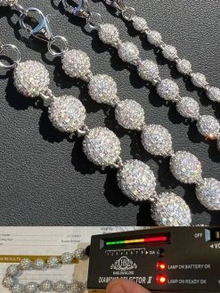 Moissanite Iced 925 Silver Moon Ball Disco Chain Necklace Passes Diamond Tester