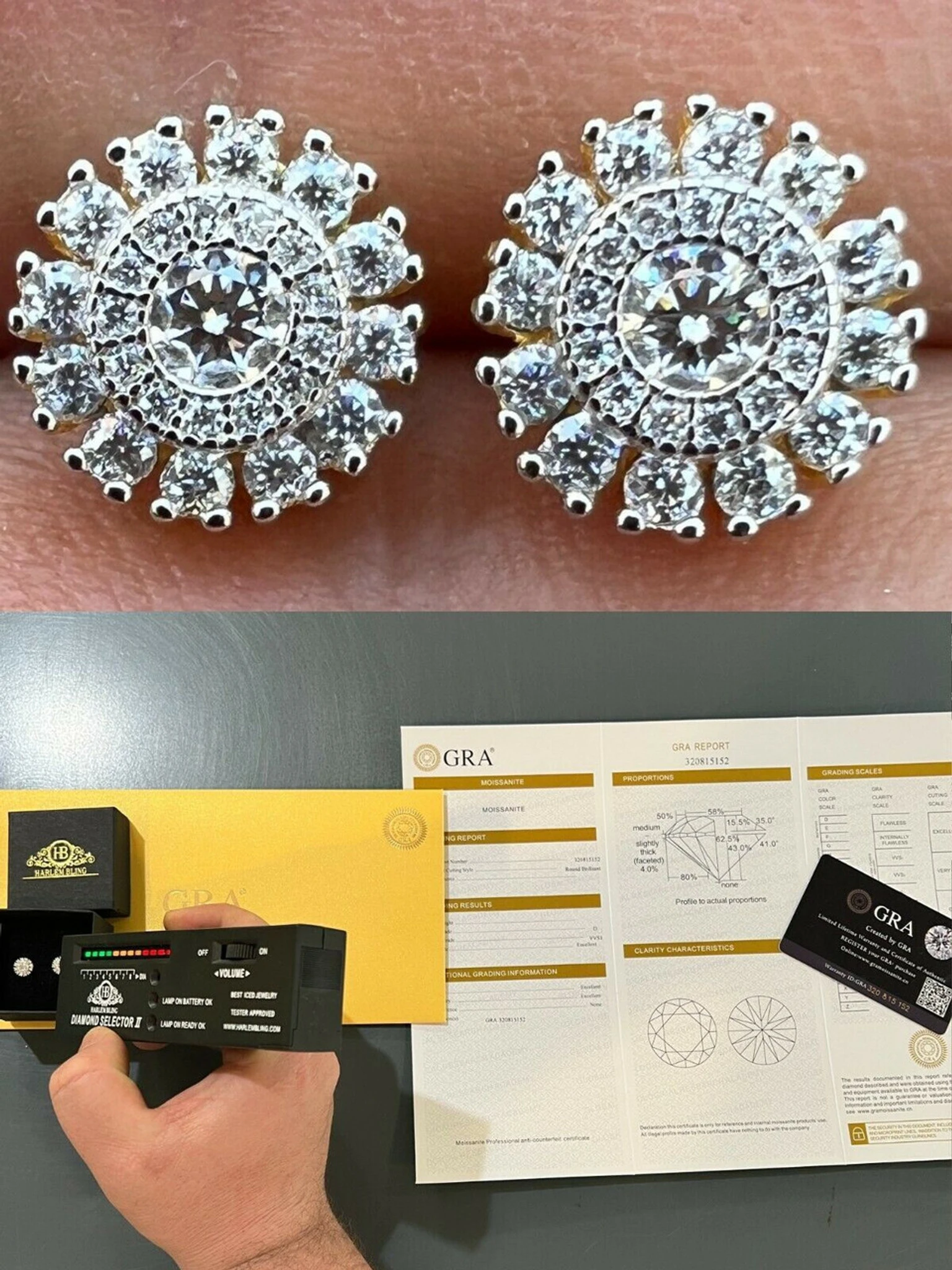 MOISSANITE Iced Hip Hop Out 8mm Earrings Round Cluster Studs Pass Diamond Tester 3 MOISSANITE Iced Hip Hop Out 8mm Earrings Round Cluster Studs Pass Diamond Tester