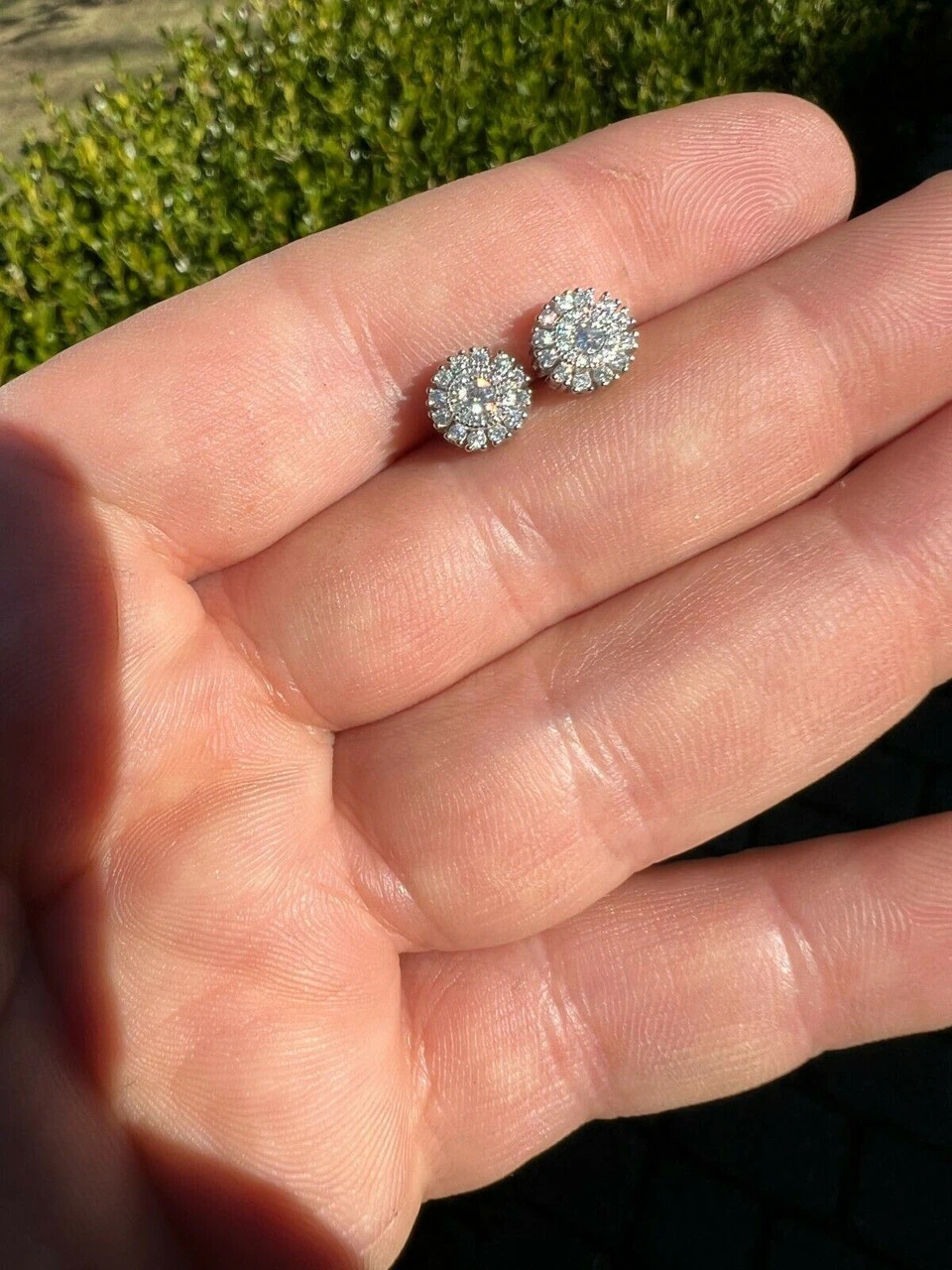 MOISSANITE Iced Hip Hop Out 8mm Earrings Round Cluster Studs Pass Diamond Tester 10 MOISSANITE Iced Hip Hop Out 8mm Earrings Round Cluster Studs Pass Diamond Tester - Image 8