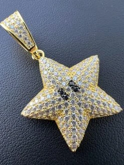 Moissanite Iced Mario Super Star 925 Silver /14k Gold Plated Pendant Necklace -Harlem Bling Shop harlembling moissanite iced mario super star 925 silver 14k gold plated pendant necklace 03801.1672505331