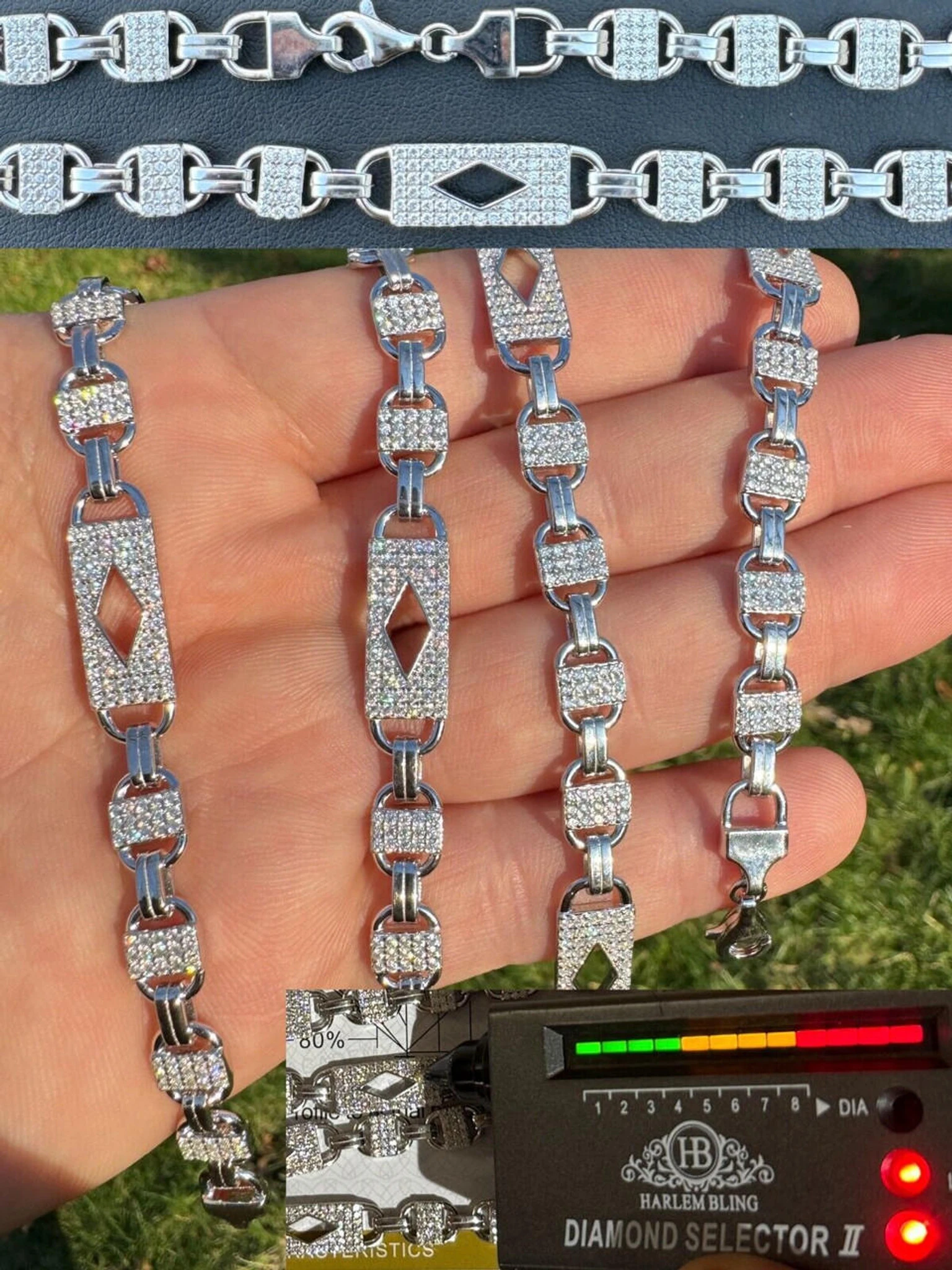 MOISSANITE Iced Valentino Mariner Chain Real 925 Silver Necklace Bracelet 10mm 3 MOISSANITE Iced Valentino Mariner Chain Real 925 Silver Necklace Bracelet 10mm