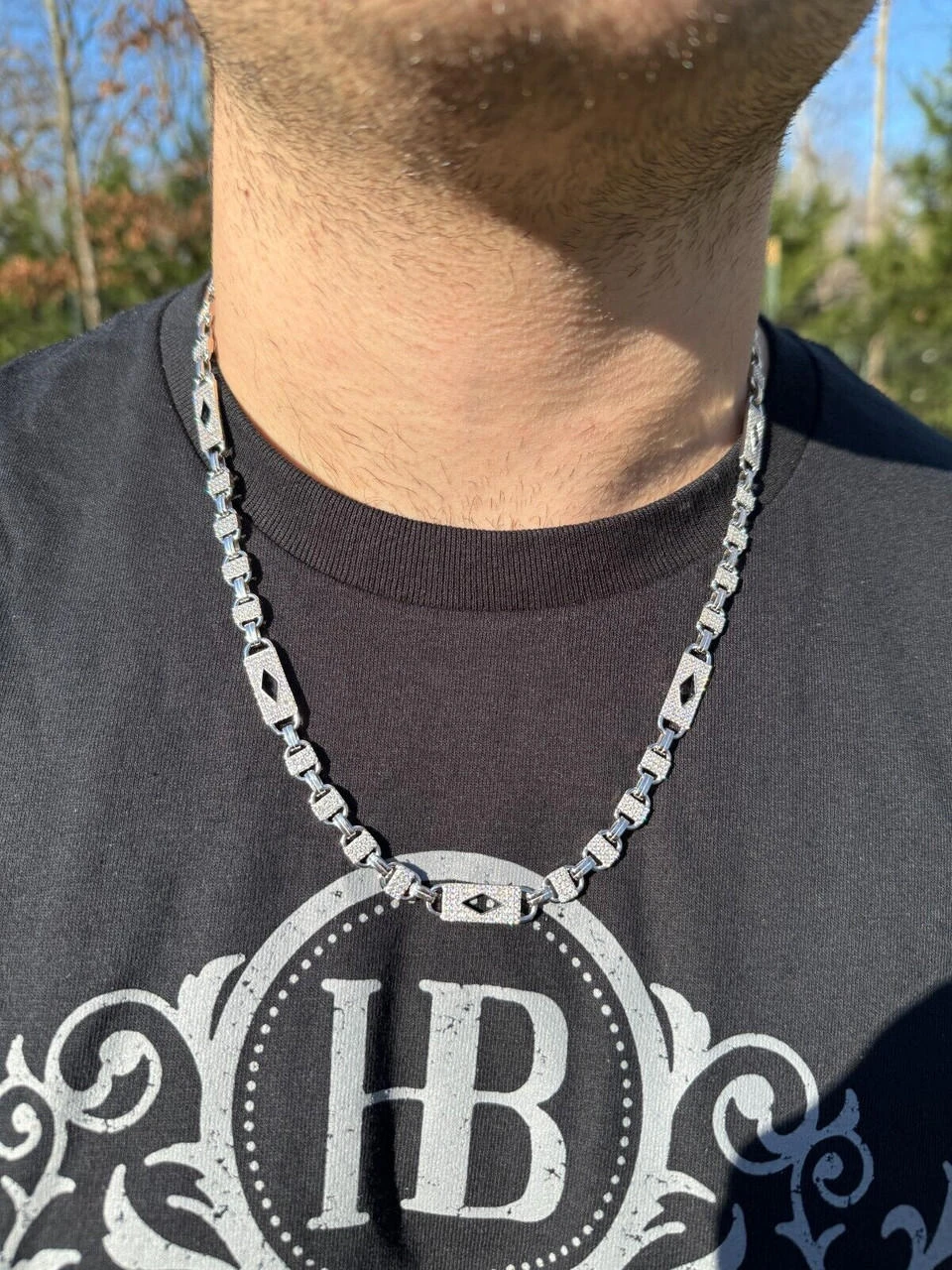 MOISSANITE Iced Valentino Mariner Chain Real 925 Silver Necklace Bracelet 10mm 18 MOISSANITE Iced Valentino Mariner Chain Real 925 Silver Necklace Bracelet 10mm - Image 16