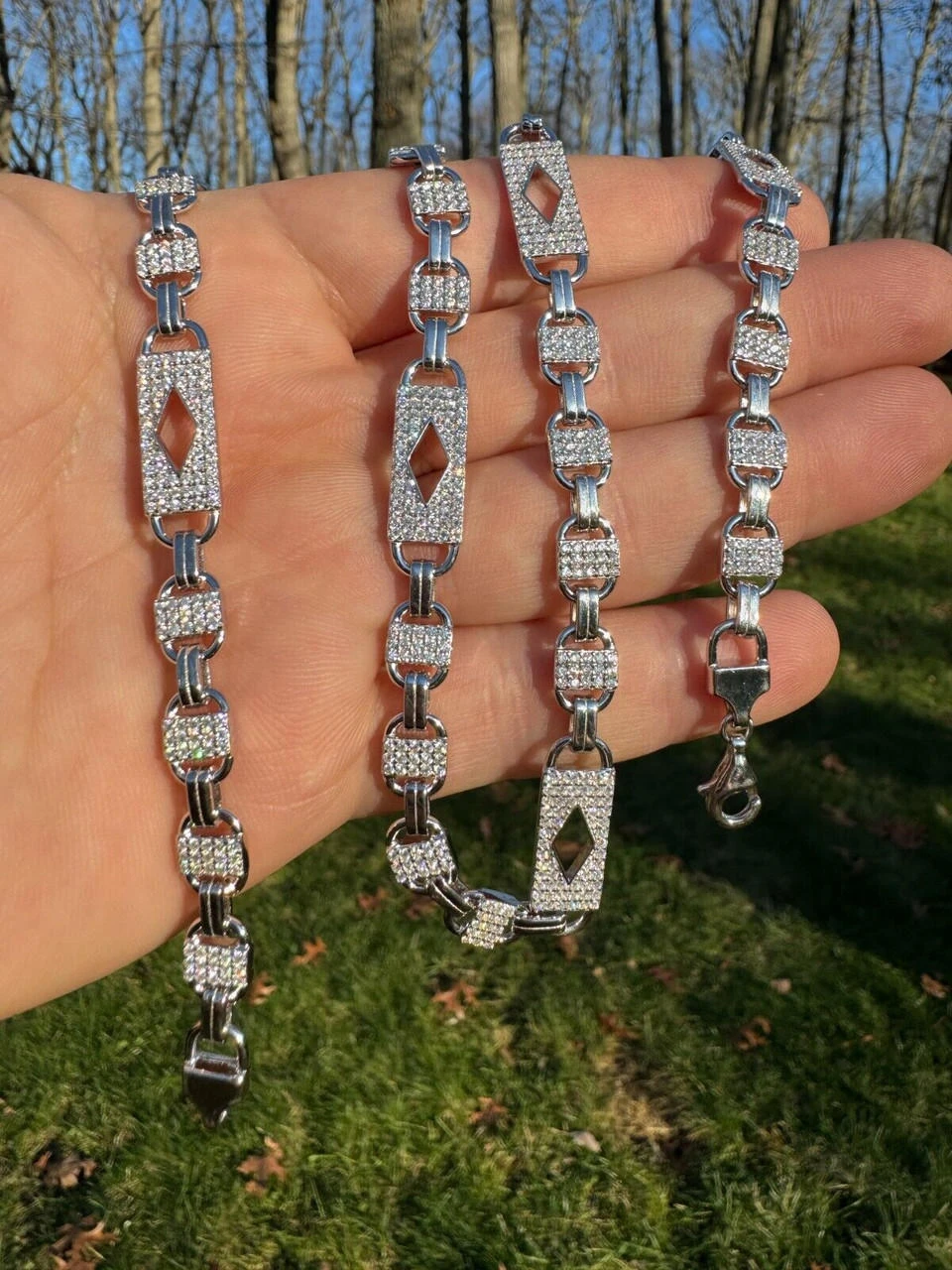 MOISSANITE Iced Valentino Mariner Chain Real 925 Silver Necklace Bracelet 10mm 13 MOISSANITE Iced Valentino Mariner Chain Real 925 Silver Necklace Bracelet 10mm - Image 11