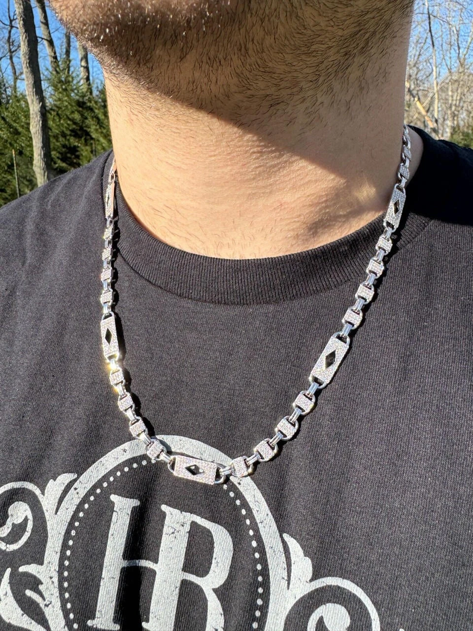 MOISSANITE Iced Valentino Mariner Chain Real 925 Silver Necklace Bracelet 10mm 4 MOISSANITE Iced Valentino Mariner Chain Real 925 Silver Necklace Bracelet 10mm - Image 2