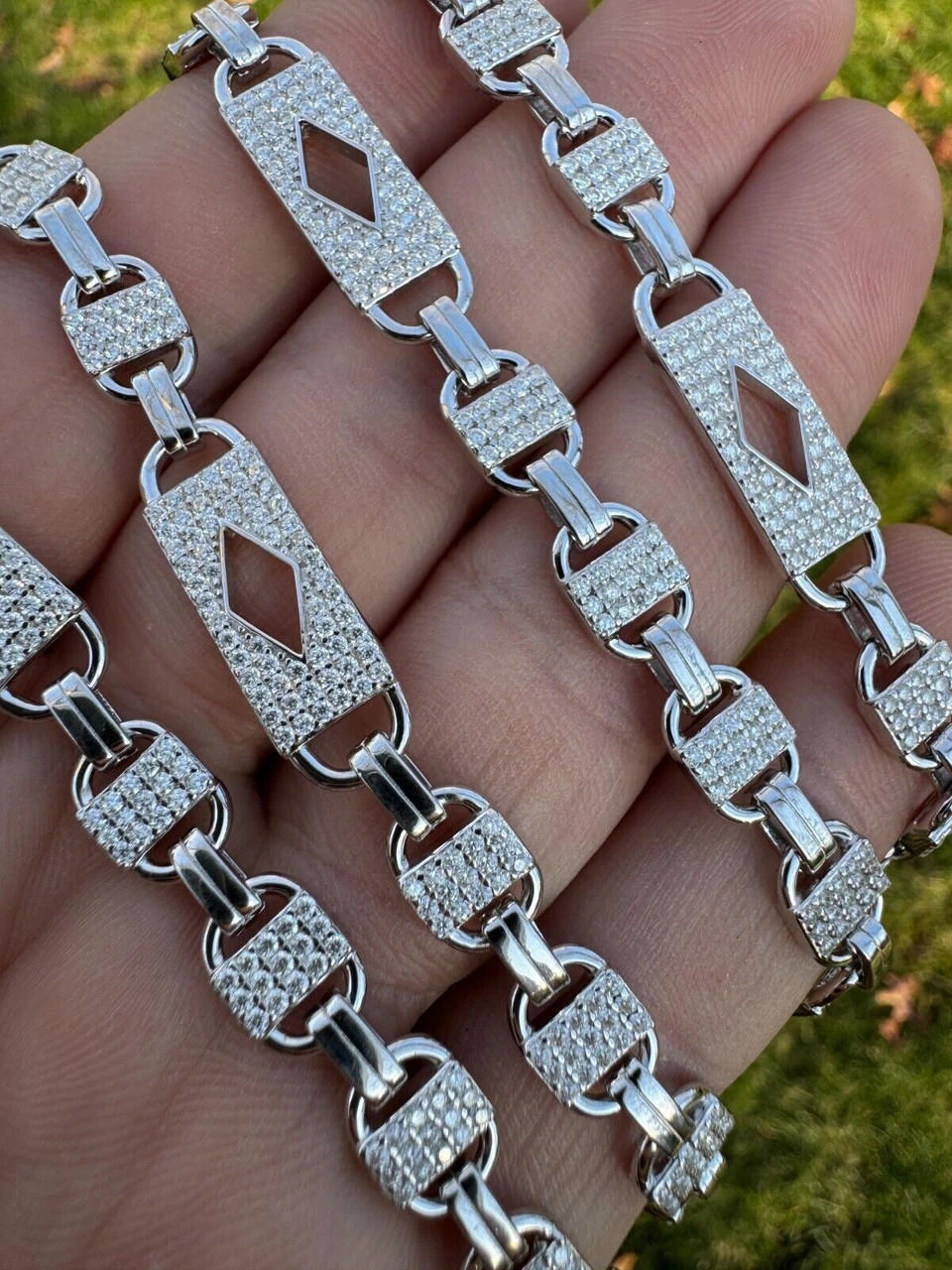 MOISSANITE Iced Valentino Mariner Chain Real 925 Silver Necklace Bracelet 10mm 9 MOISSANITE Iced Valentino Mariner Chain Real 925 Silver Necklace Bracelet 10mm - Image 7
