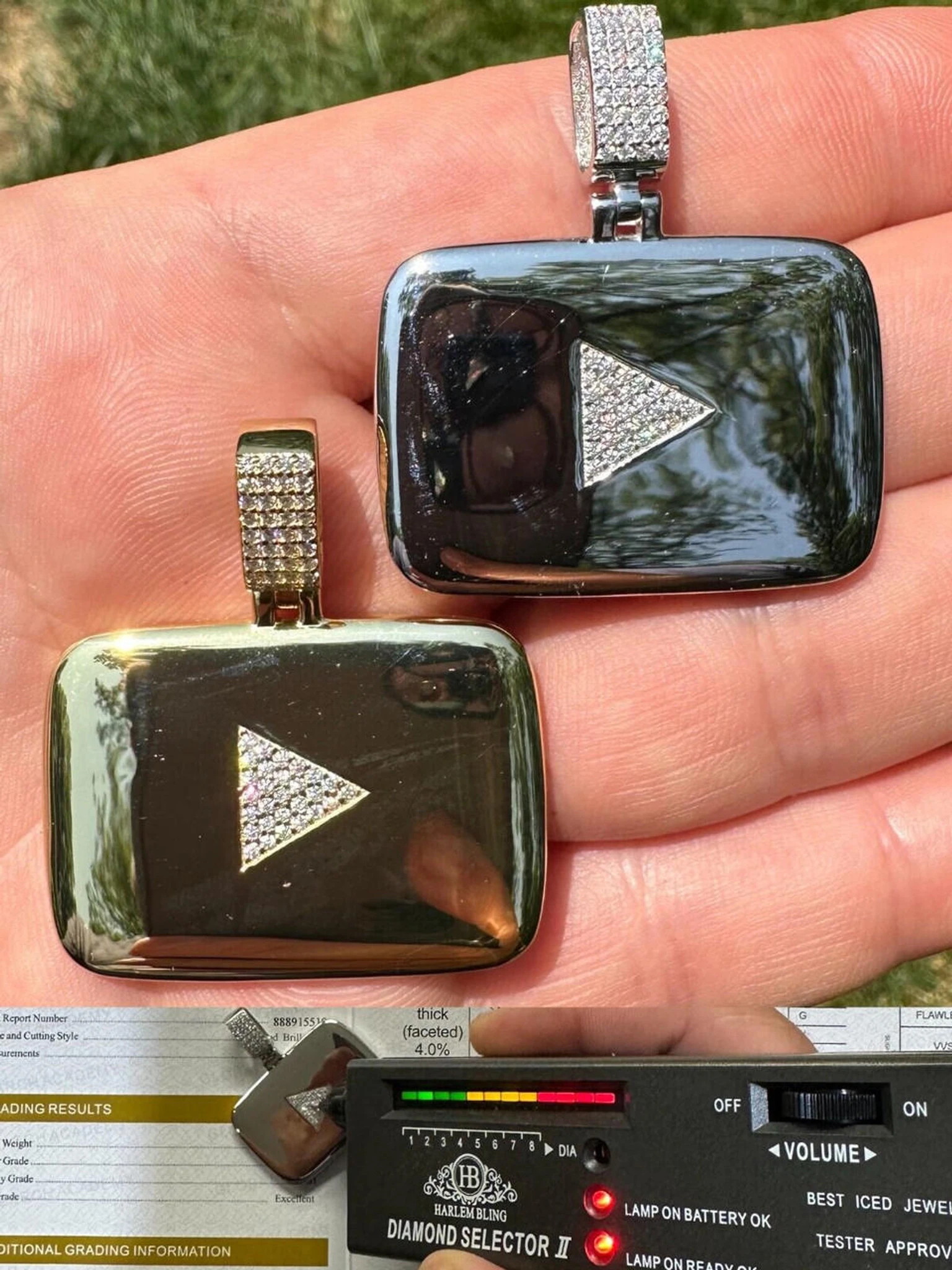 MOISSANITE Iced Youtube Play Button Pendant Real 925 Silver/Gold Plated Necklace 3 MOISSANITE Iced Youtube Play Button Pendant Real 925 Silver/Gold Plated Necklace