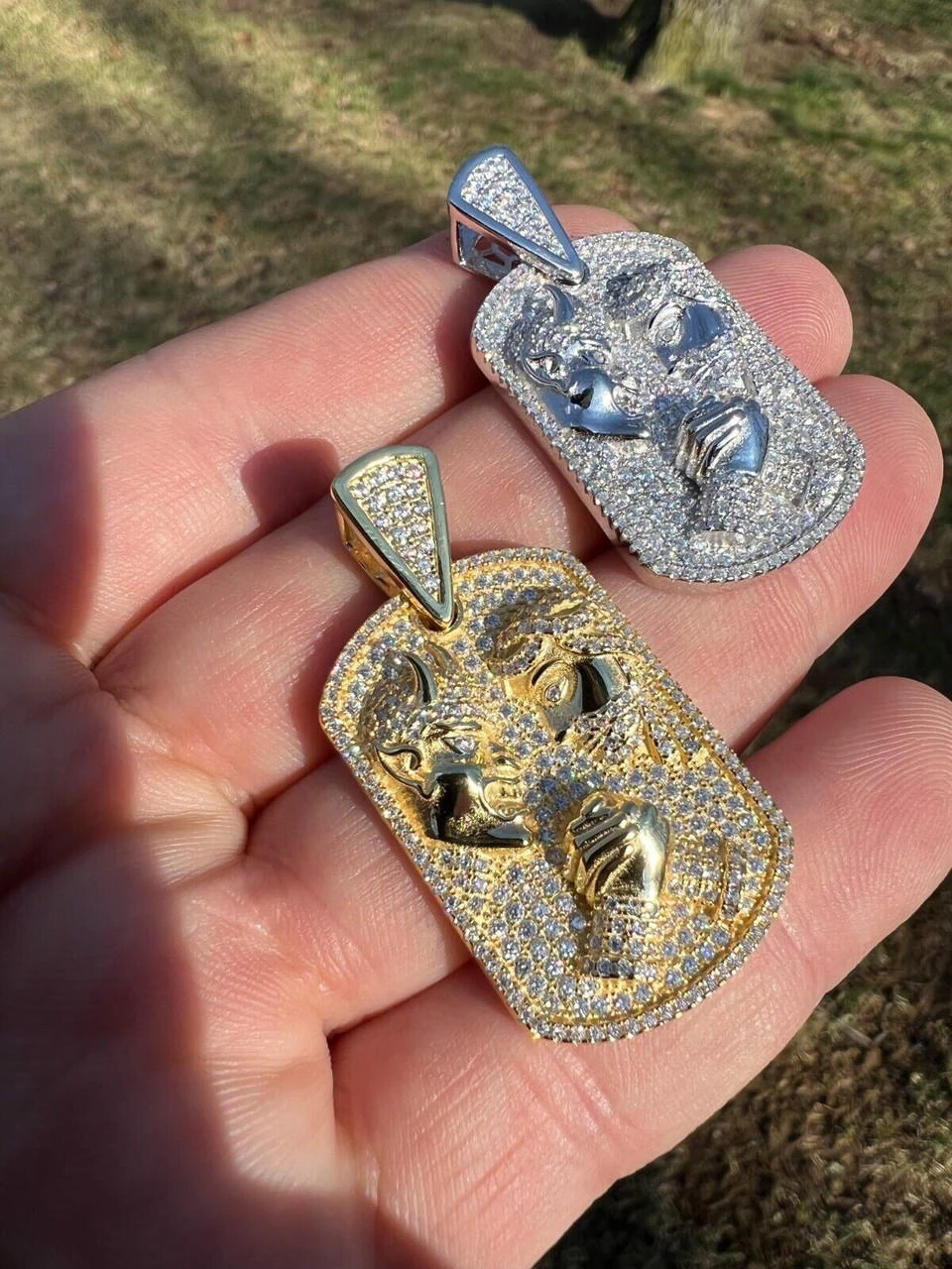 Moissanite Jesus Arm Wrestling Devil Satan Pendant 925 Silver/14k Gold Plated 5 Moissanite Jesus Arm Wrestling Devil Satan Pendant 925 Silver/14k Gold Plated - Image 3