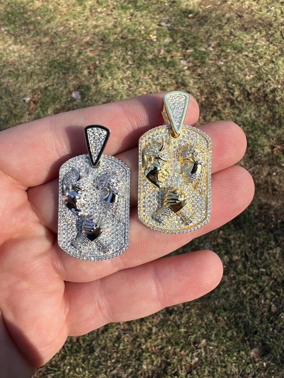 Moissanite Jesus Arm Wrestling Devil Satan Pendant 925 Silver/14k Gold Plated 12 Moissanite Jesus Arm Wrestling Devil Satan Pendant 925 Silver/14k Gold Plated - Image 10