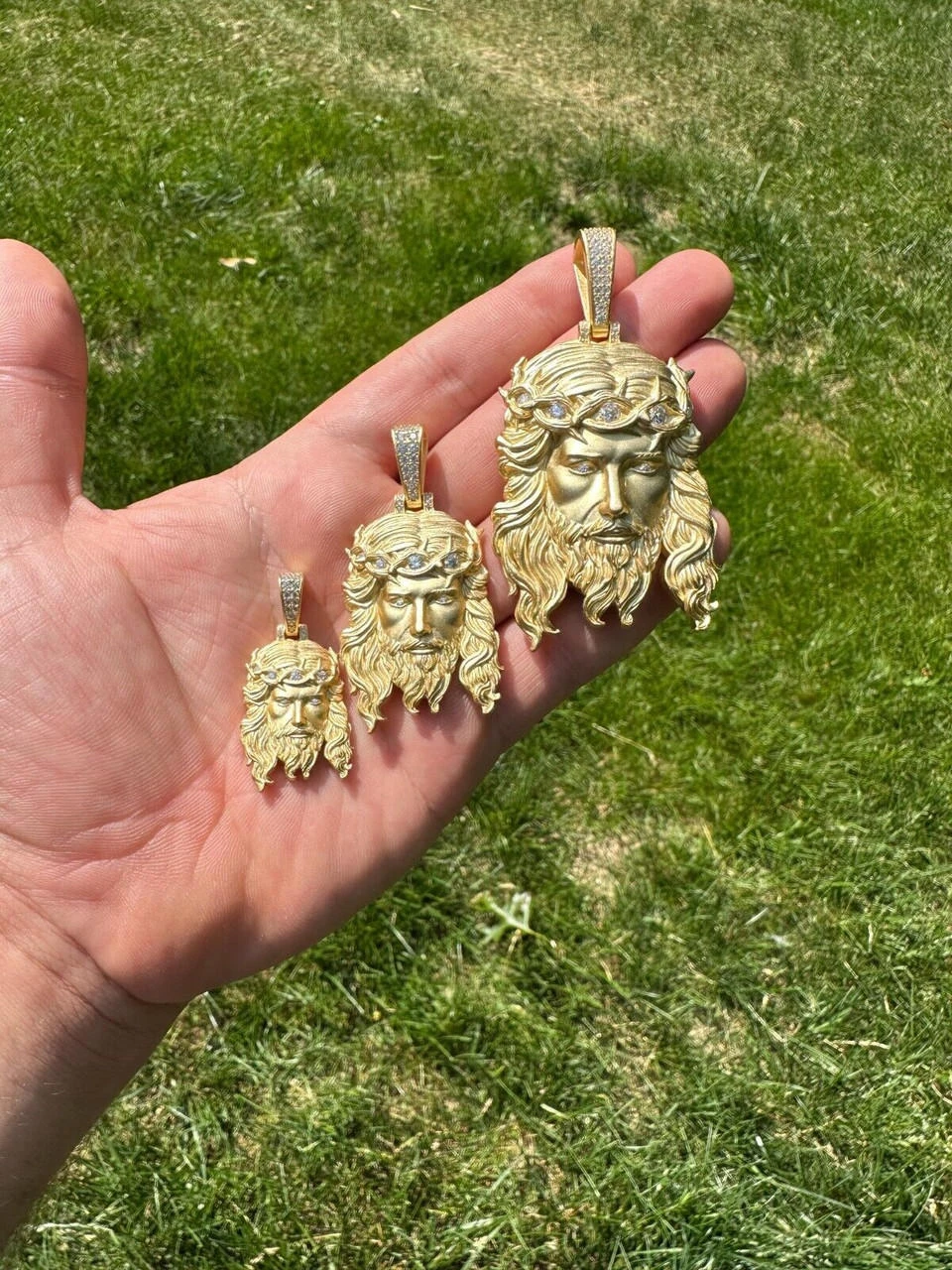 MOISSANITE Jesus Piece Iced Pendant Necklace - 14k Gold Vermeil Real 925 Sterling Silver -Sandblasted Matte Finish 11 MOISSANITE Jesus Piece Iced Pendant Necklace - 14k Gold Vermeil Real 925 Sterling Silver -Sandblasted Matte Finish - Image 9