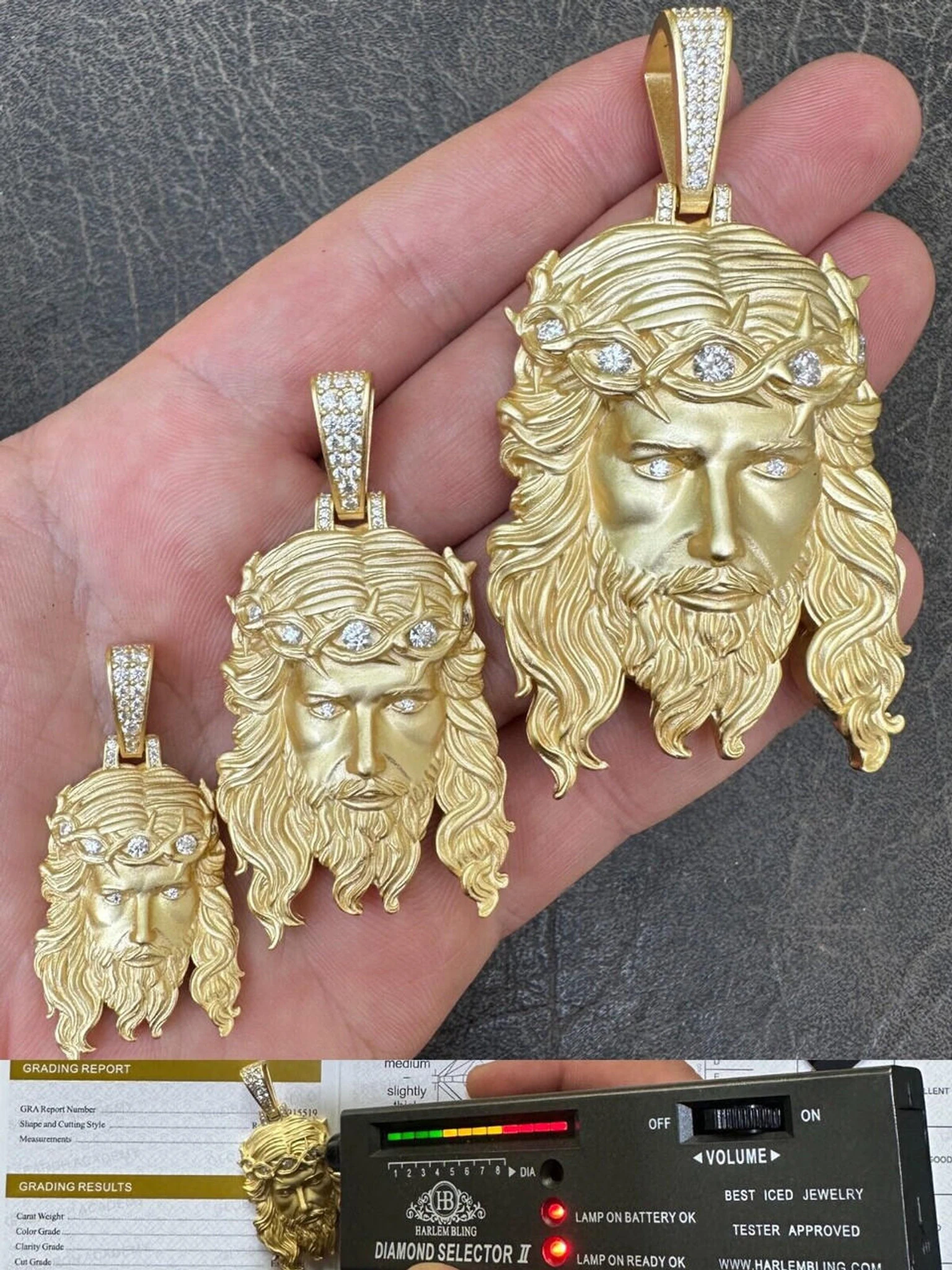 MOISSANITE Jesus Piece Iced Pendant Necklace - 14k Gold Vermeil Real 925 Sterling Silver -Sandblasted Matte Finish 3 MOISSANITE Jesus Piece Iced Pendant Necklace - 14k Gold Vermeil Real 925 Sterling Silver -Sandblasted Matte Finish