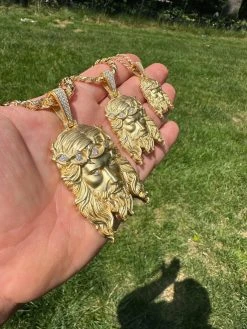 MOISSANITE Jesus Piece Iced Pendant Necklace - 14k Gold Vermeil Real 925 Sterling Silver -Sandblasted Matte Finish 41 MOISSANITE Jesus Piece Iced Pendant Necklace - 14k Gold Vermeil Real 925 Sterling Silver -Sandblasted Matte Finish -Harlem Bling Shop harlembling moissanite jesus piece iced pendant necklace 14k gold vermeil real 925 sterling silver sandblasted matte finish 46791.1685655770